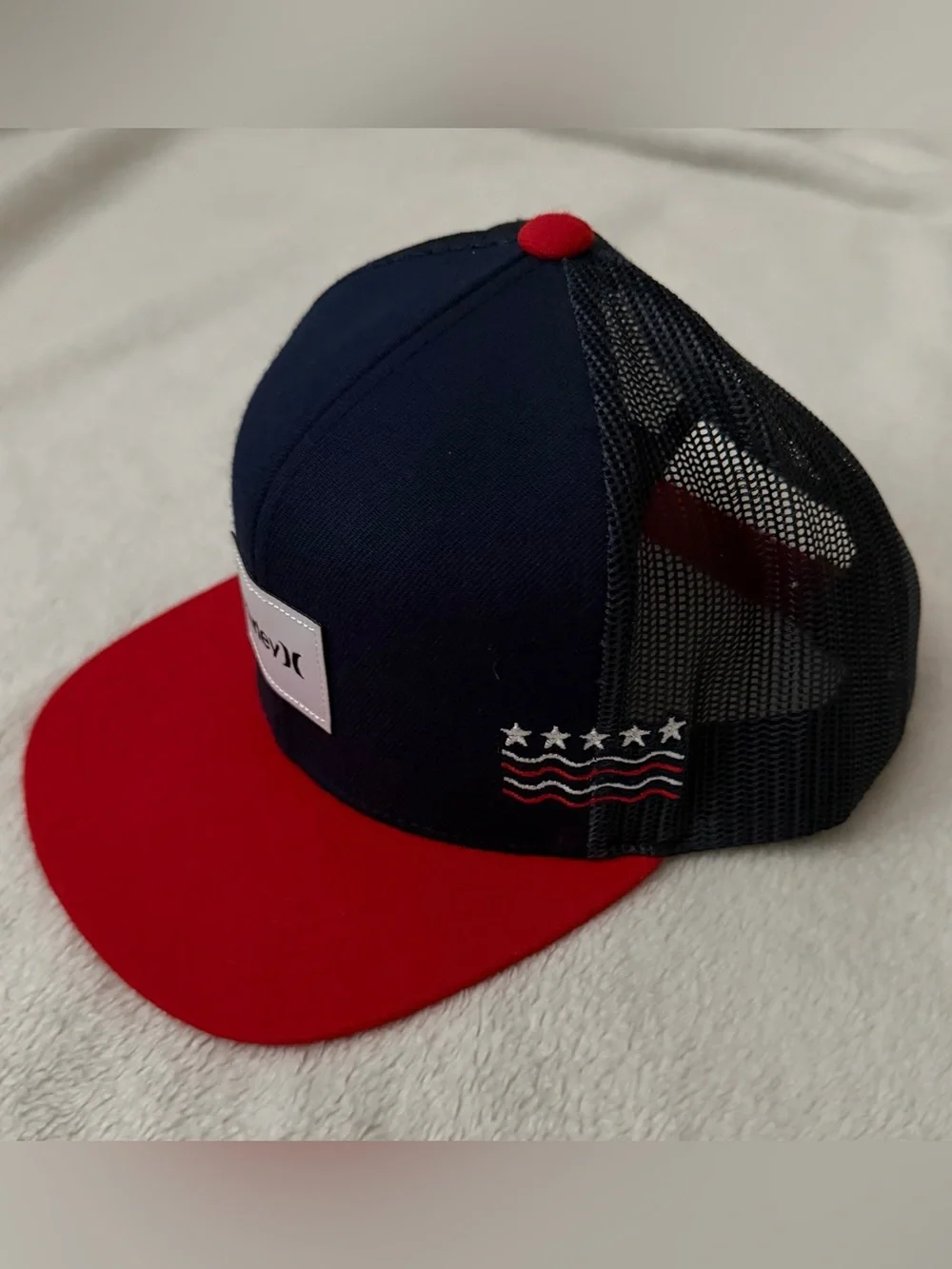 Hurley Kids Navy Hat with Red Brim and Top Button
